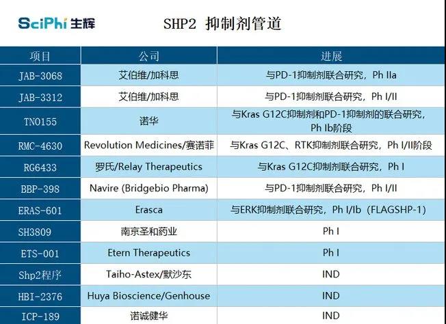 部分 SHP2 抑制剂管线（图片来源：生辉根据公开资料整理）  