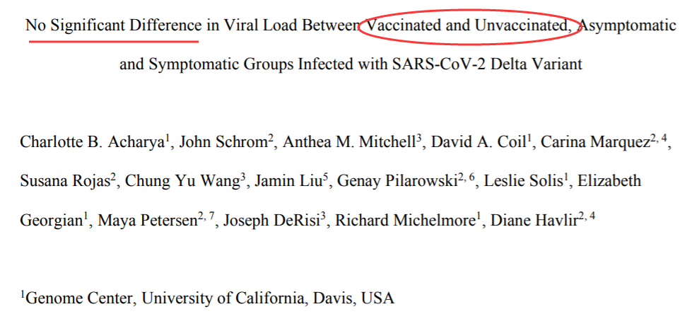 美国加州大学的一项研究是否接种疫苗不影响感染者病毒载量。