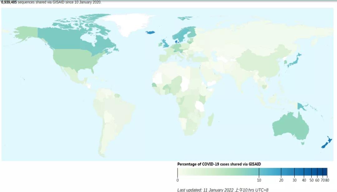 GISAID全球数据库中数据来源地区比例（图源：GISAID官网）