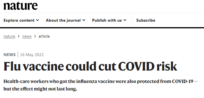 Nature发文表示流感疫苗可以降低新冠感染风险