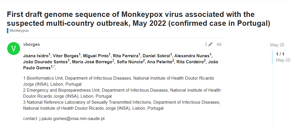 首份针对猴痘病毒的基因组测序结果
