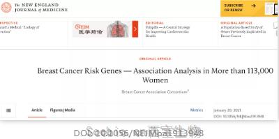 NEJM：超11万女性样本研究揭示，具有这些基因，乳腺癌更易“找上门”